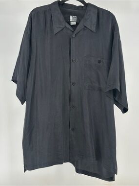 Vintage I.O.U. Men’s L/XL Silk Black Short Sleeve Button-Up Shirt Camp Bowling